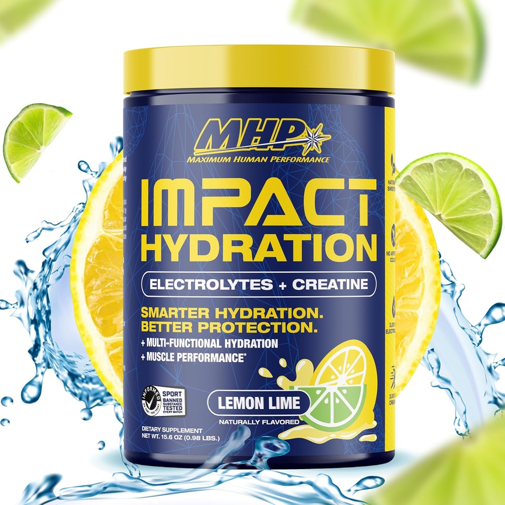 MHP Impact Hydration Electrolyte Creatine Sports Drink Mix, χωρίς τεχνητά γλυκαντικά ή χρώματα, απόδοση, δύναμη, ανάκτηση, λεμόνι Lime, 30 εξυπηρετούν