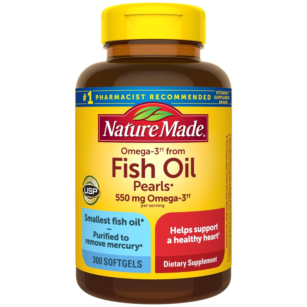 Nature Made Omega 3 Fish Oil Συμπληρώματα, 550mg ανά υπηρεσία, Fish Oil Omega 3 Συμπληρώματα ως Esters Esters για την υγιή καρδιά Υποστήριξη, 300 Softgels, 100 Ημέρα προσφοράς