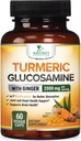 Turmeric Curcumin Supplement 2000 mg -% 95 Curcuminoids with Glucosamine, Ginger & MSM, BioPerine Black Pepper for Best Abors, Nature's Vegan Ortak Destek, Non-GMO, Şişed in USA - 60 Capsules