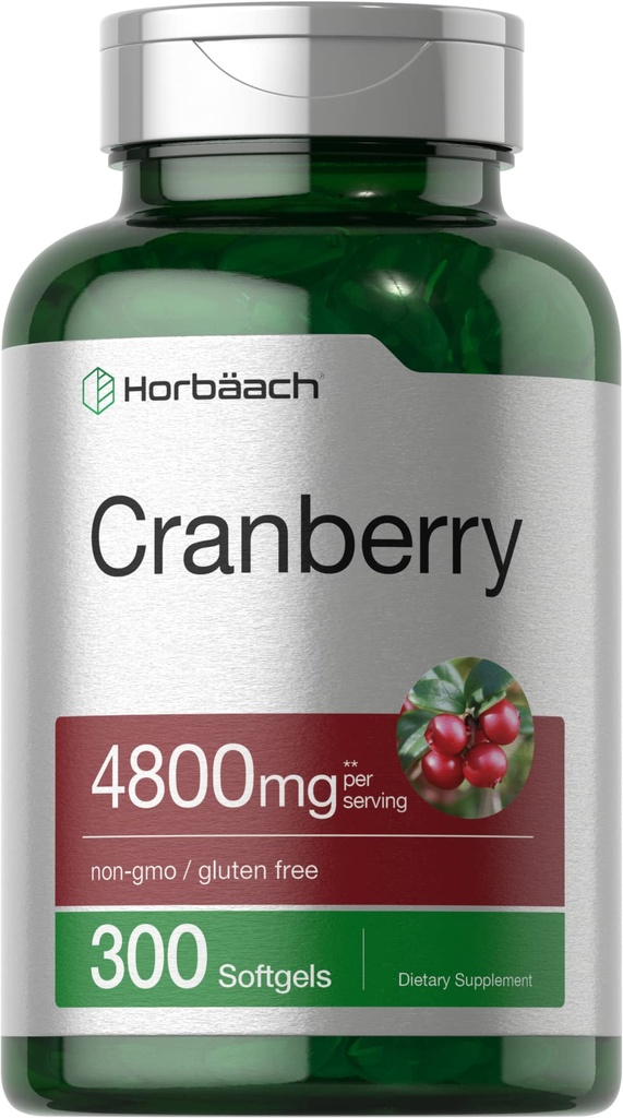 Horbäach Cranberry Pills 4800 mg | 300 Softgels | Non-GMO, Gluten Free Supplement | from Temp Extract Extract