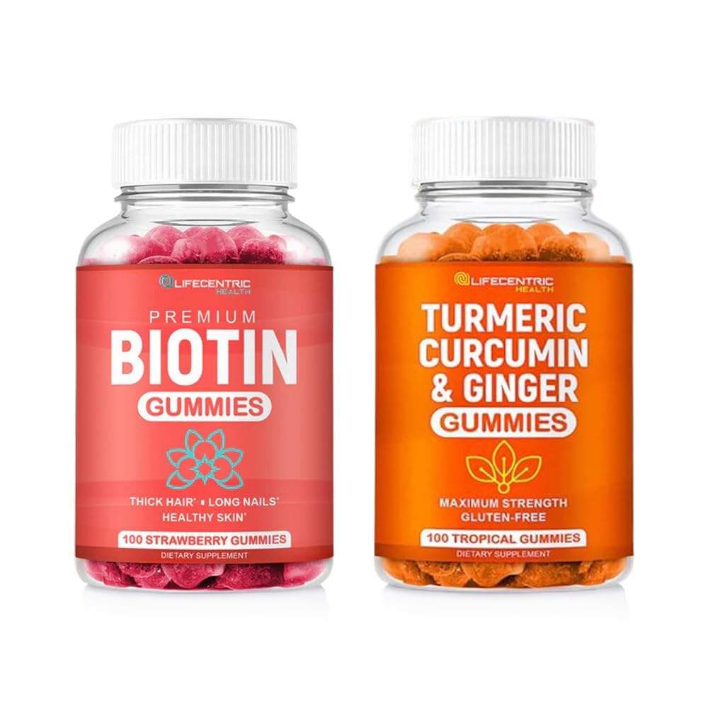Biotin & Turmeric Vegan Gummies Combo | Max Strength Saç Büyüme, Skin Health ve Genel Wellness | 1000006 Biotin & 95 Standartlaştırılmış Turmeric Curcumin | Natural, Non-GMO ve Gluten-Free Supplement Supplement