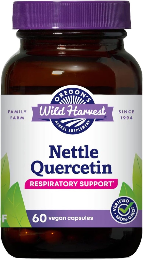 Oregon'un Wild Harvest Nettle Quercetin Capsules, Non-GMO Organik Herbal Supplements, 60 Count
