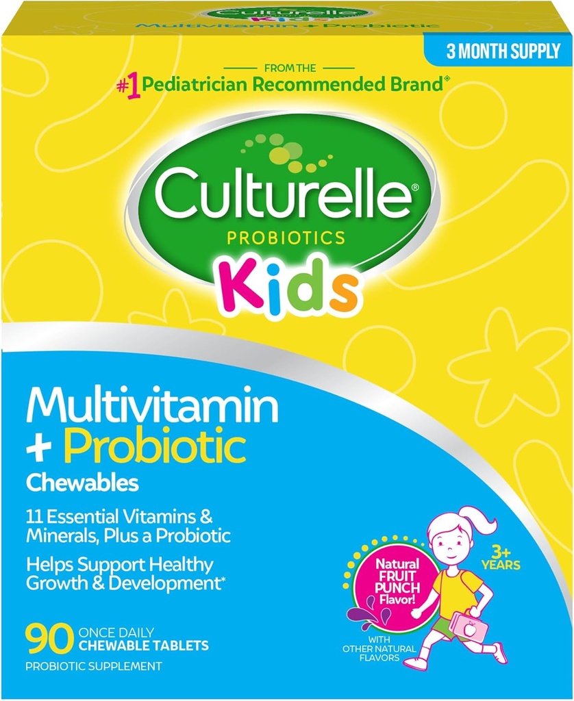 Culturelle Kids Chewable Multivitamin + Probiyotik for Kids, Ages 3+, 90 Count, Digestive Health, Oral Health & Immune Support - A Vitamin C, D3 & çinko da dahil olmak üzere 11 Vitamin ile