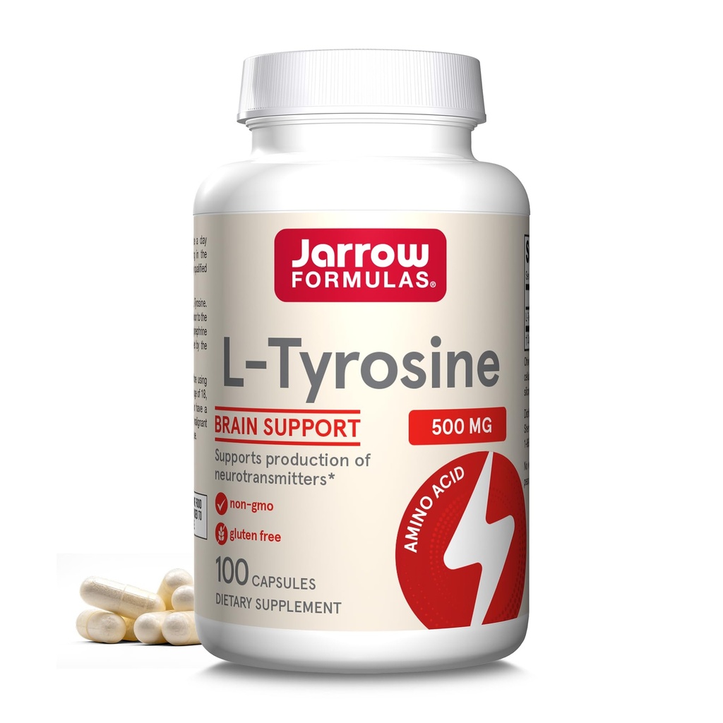 Jarrow Formulas L-Tyrosine 500 mg, Diyetsel Tamam, 100 Capsules, 100 Day Supply Support, 100 Capsules, 100 Day Supply