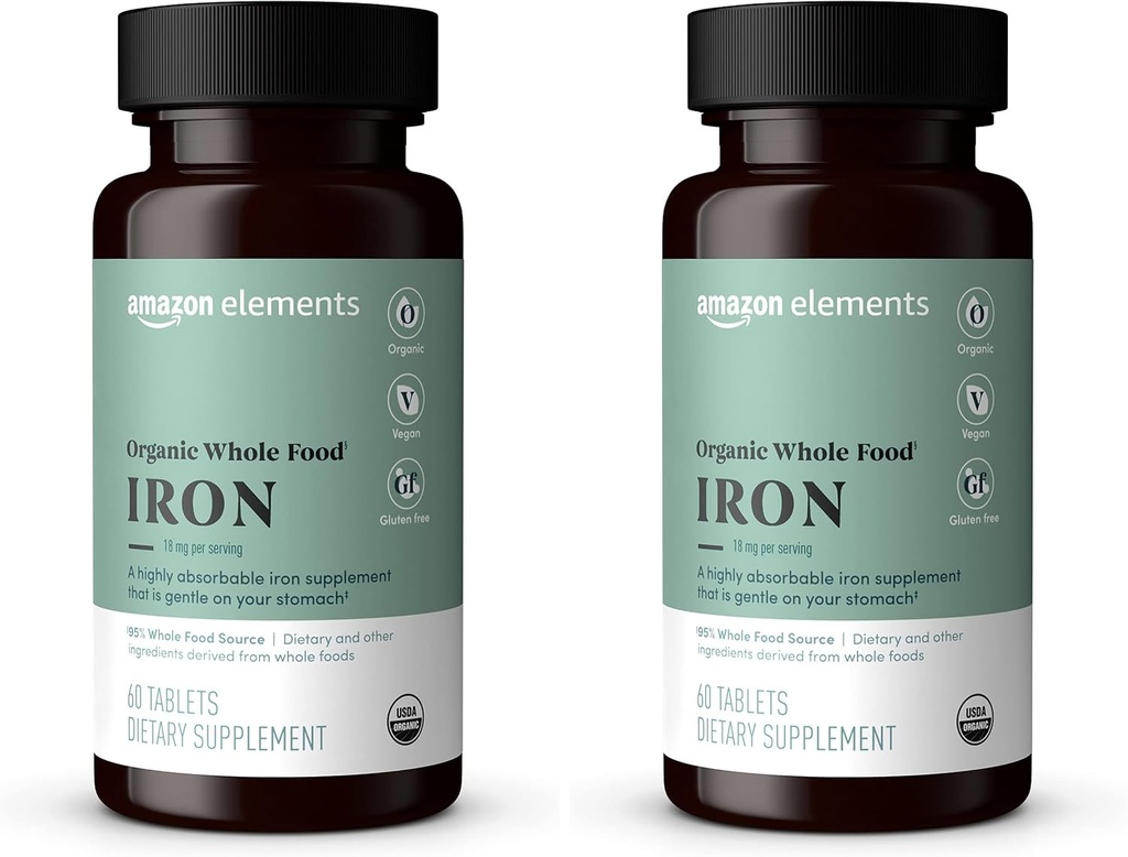 Elements Organic Whole Food Iron, 60 Tablet (Pack of 2)