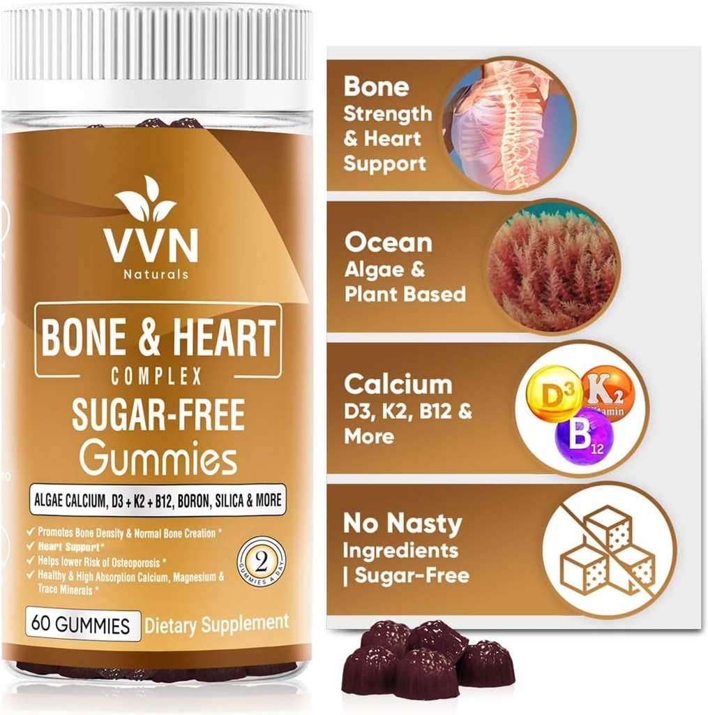 Vegandis Gummies K2 Vitamin Supplement ile MK-7 & Vitamin D3, Magnezyum & 13 Trace Mineralleri, Kemik Yoğunluğu | Bitki bazlı | B12 - Bone & Heart Complex, 60 ct.
