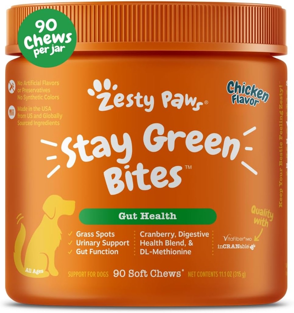 Zesty Paws, Köpekler için Yeşil Bitleri Kalır - Çöl Burn Yumuşak Chews for Lawn Spots For Dog Urine - Cranberry for Urinary Tract & Bladder - Chicken - 90 Count