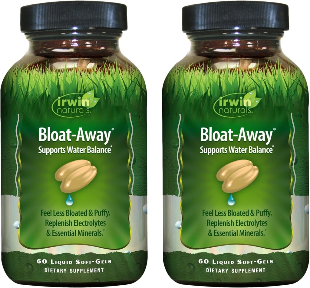 Irwin Naturals Bloat-Away - 60 Liquid Soft-Gels, Πακέτο 2 - Υποστήριξη Ισορροπίας Νερού - Replenish Ηλεκτρόλυτα & Βασικά Ορυκτά - 40 Σύνολο εξυπηρετήσεων