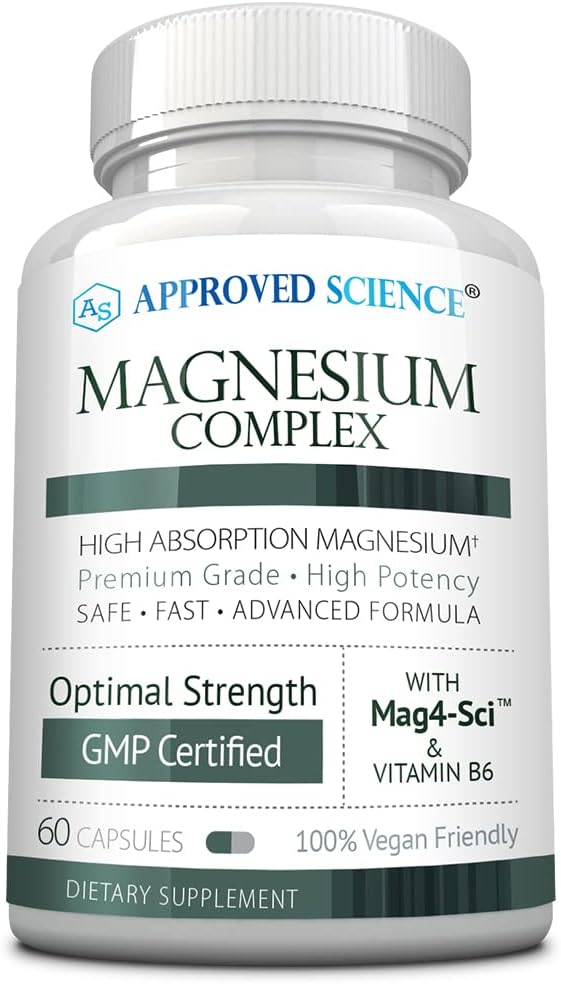 Approved Science Magnesium Complex - Magnesium Bisglycinate, Malate, Citrate, and Oxide, Heart, Headaches, Cramps, Energy - High Absorption - 60 Capsules - 1 Month Supply - Non-GMO, Vegan