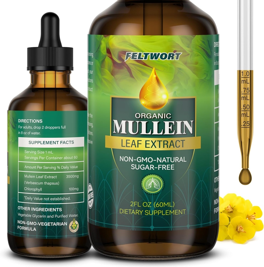 Mullein Drops - Lung Cleanse - Leaf Extract - Immune Support,Detox & Respiratory Support - Herbal Supplements - 2 Oz-6