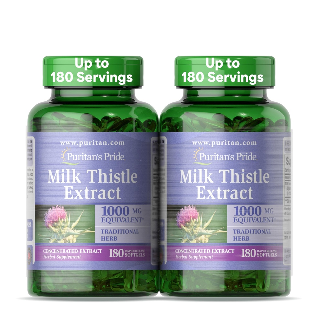 Puritan's Pride Milk Thistle Silymarin 4:1 Concentration Extract 200 mg (1000 Mg Equivalent) Liver Support için Diyetsel Supplement, 6 Ay Supply, 180 Count 2Pack