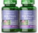 Puritan's Pride Milk Thistle Silymarin 4:1 εκχύλισμα συγκέντρωσης 200mg (1000 Mg Ισοδύναμο) συμπλήρωμα διατροφής για την υποστήριξη του ήπατος, 6 Μήνες προσφοράς, 180 Count 2-Pack