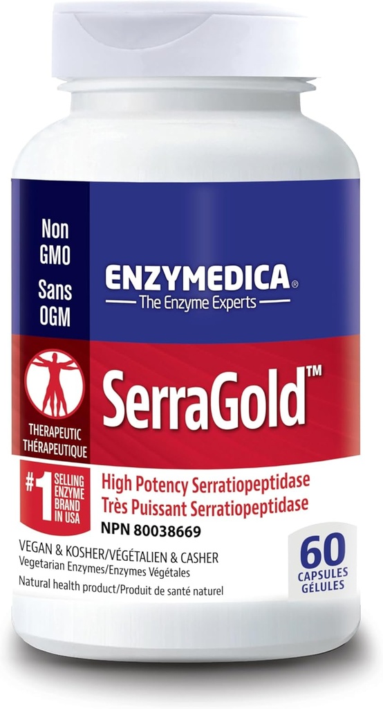 Enzymedica, SerraGold, συμπλήρωμα ενζύμων Serrapeptase υψηλής ισχύος, υποστηρίζει την αναπνευστική, καρδιακή και ανοσοποιητική λειτουργία, 60 μέτρα