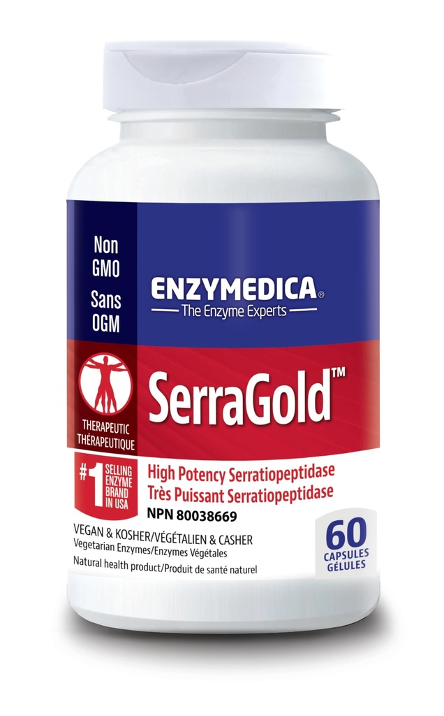 Enzymedica, SerraGold, συμπλήρωμα ενζύμων Serrapeptase υψηλής ισχύος, υποστηρίζει την αναπνευστική, καρδιακή και ανοσοποιητική λειτουργία, 60 μέτρα