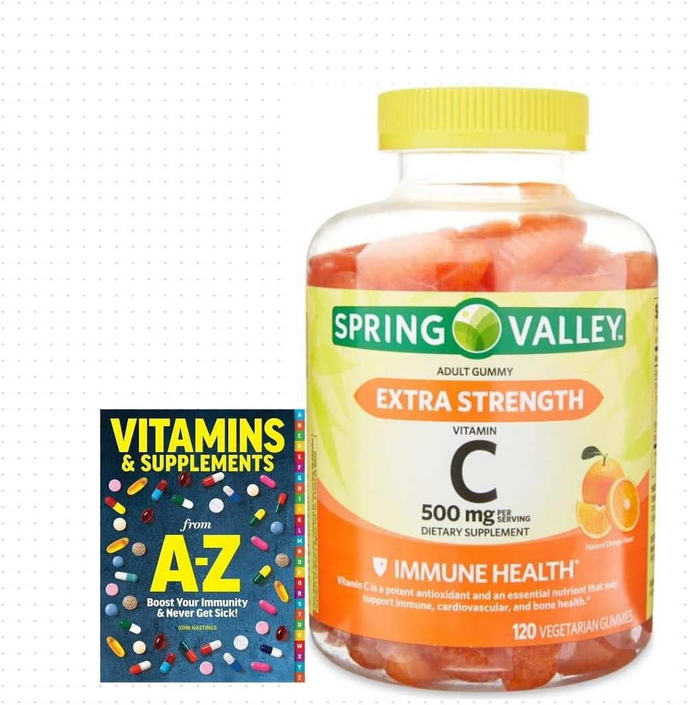 Spring Valley Ekstra Güçlü Vitamin C, 500 mg Vejetaryen Gummies, 120 Kont + Daha İyi Rehber Vitaminleri Tamamlanan Kitap Ücretsiz Benot BE Sold Ayrıly