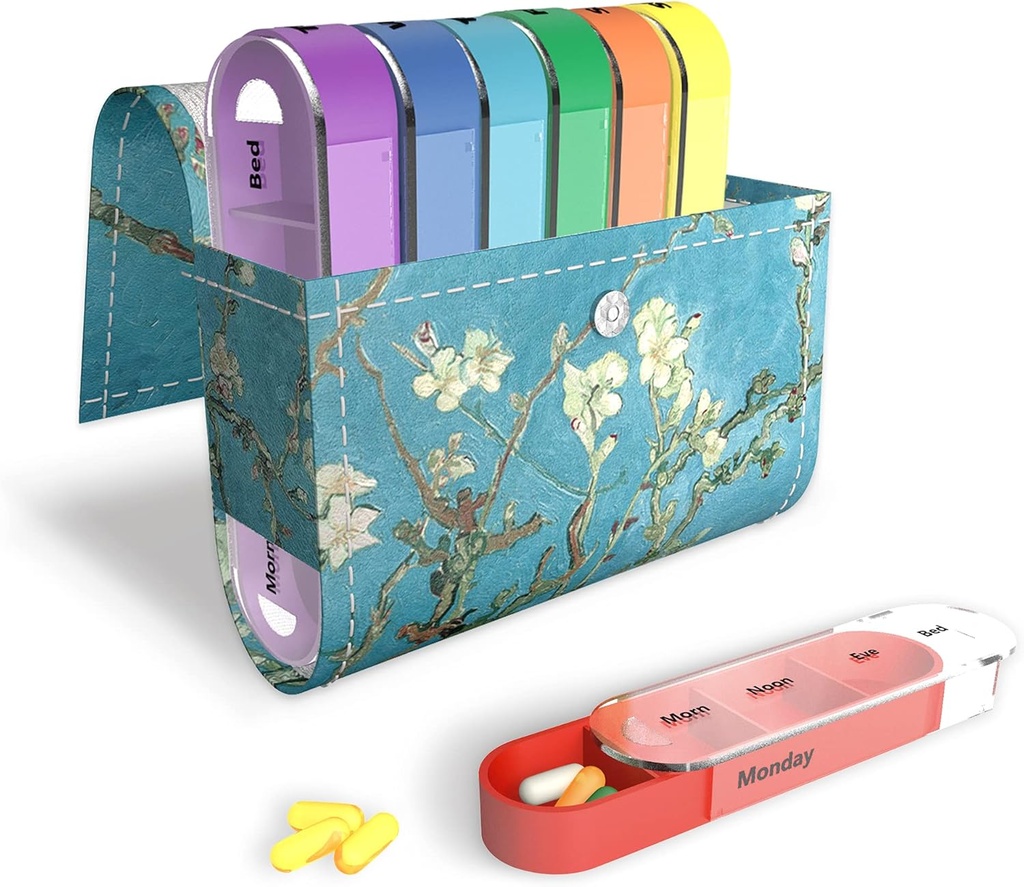 Pill Organizer,LIZIMANDU Haftalık Seyahat Pill Case Box Drug Remember Daily AM PM, Day Night 7 Karşılaştırmalar, 4 Times A Day, 7 Days a Week-Includes Deri PUing Case (Peach Blossom)
