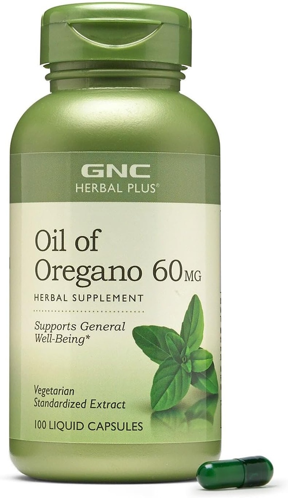 GNC Herbal Plus Oil of Oregano 60mg Supplement, Vegetarian, Supports General Well-Being, 100 Hizmet