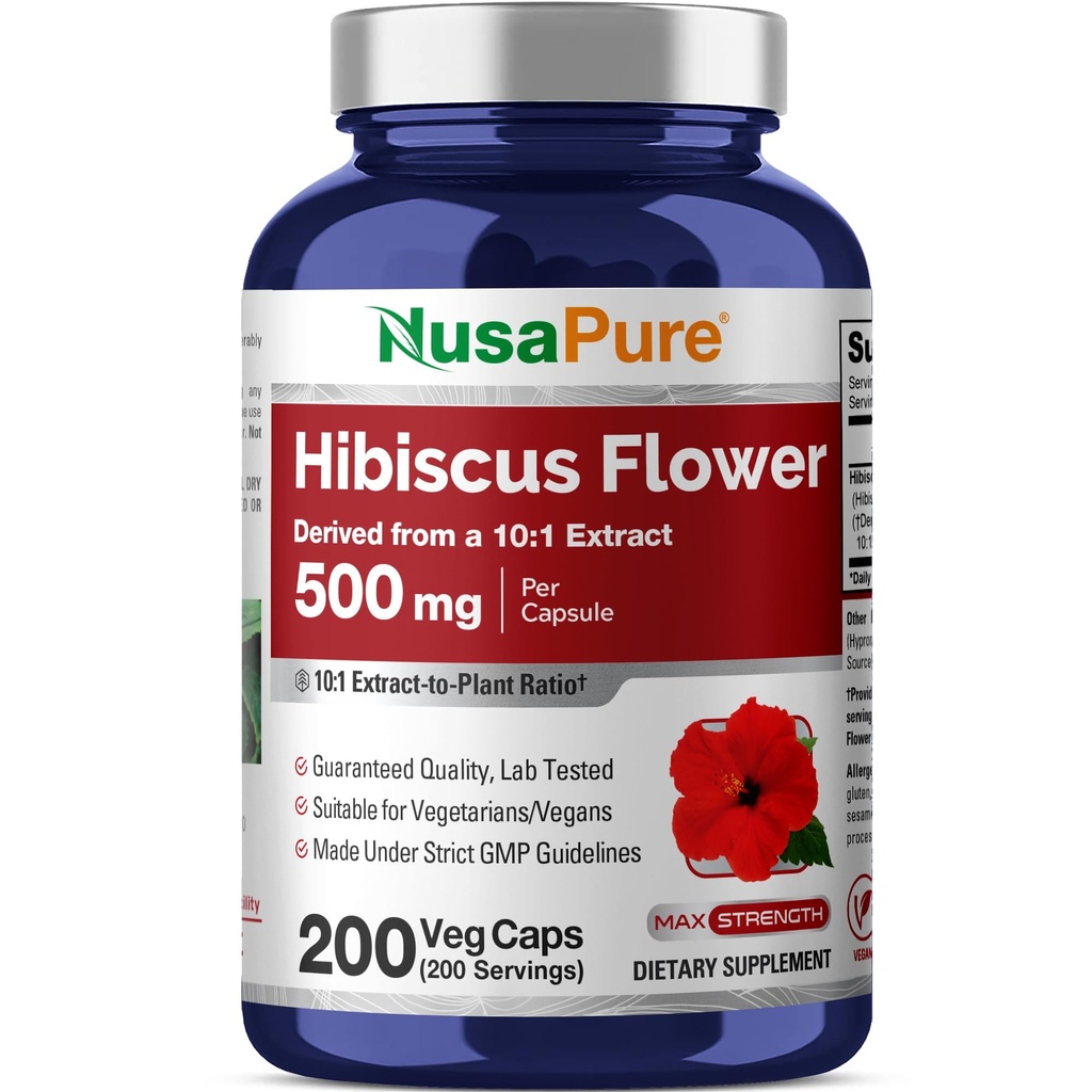 NusaPure Hibiscus Flower 10:1 Extract, 500 mg Ισοδύναμα με 5000mg 200 χορτοφαγικά Caps (Non-GMO, Vegan)