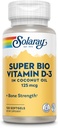 SOLARAY Super Bio Vitamin D3 in Coconut Oil - D3 Vitamin 5000 IU - Bone Health and Immune Support Supplement - Lab TY, Made Wtihout Soy, 60-Day Garanti - 120 Softgels, 120 Hizmet