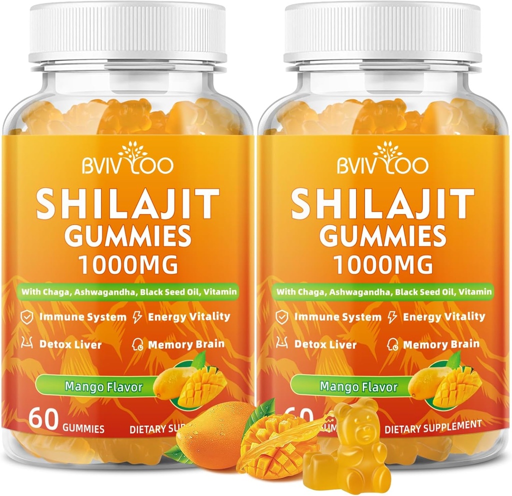 2 συσκευασίες Shilajit Gummies 1000mg ζάχαρη δωρεάν - Shilajit συμπλήρωμα για άνδρες και γυναίκες - Υψηλή σε 85+ ορυκτά ίχνη & Fulvic οξύ - Ενέργεια, εγκέφαλος, ανοσία - 120 Gummies