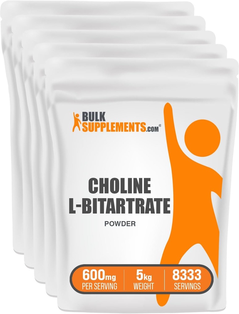 BulkSupplements.com Choline Bitartrate Toz - Choline L-Bitartrate, Choline Supplement - Gluten Free, 600 mg per Service, 5 kg (11 lbs) (Pack of 5)