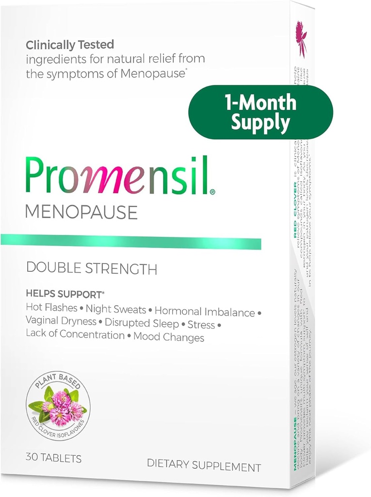 Promensil Menopause Double Strength - Kadınlar için Menopause Supplements, Red Clover Isoflavones, Helps Support Hot Flashes, Night Sweats, Restless - 30 Count Count