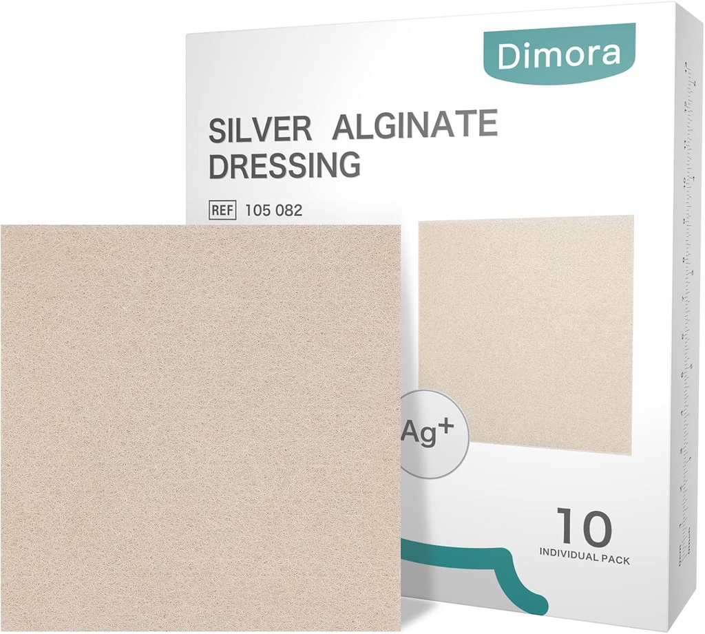 Dimora 10 Packs Silver Antibacterial Alginate Yara Giying Pads,Non-Stick Sterile Gauze,Highly Absorbent & Comfortable,4' x 4' Patches