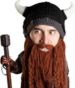 Beard Head Viking Pillager - Original Handmade Knit Viking Horn Helmet ve Reforce Braided Brown / Black Beard