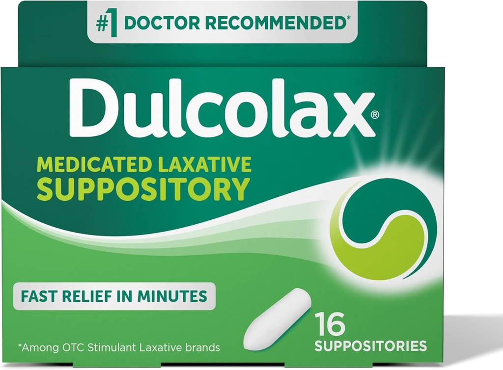 Dulcolax Stimulant Laxative Medicated Suppositories, Predictable & effective Constipation Relief, Bisacodyl 10 mg, 16