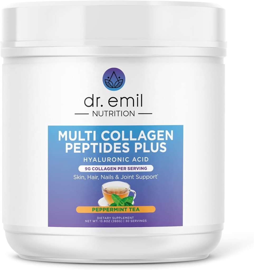 DR. EMIL NUTRITION Multi Collagen, Plus - Peppermint Tea Flavor | 9g Collagen + Hyaluronic Acid | Skin, Hair, Nails & Ortak Destek | Paleo & Keto-Friendly, Non-GMO, 390g