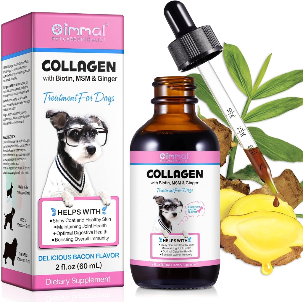 Köpekler için Collagen, Dog Collagen Liquid Drops with Biotin, MSM & Ginger Digestive & Immunity Support, Itch Relief, Skin & Coat and Joint Health, Dog Supplement 60 ml