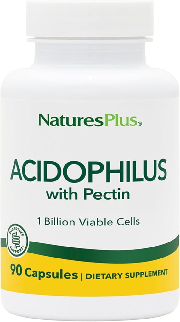 Natures Plus Acidofilius with Pectin - 90 Capsules - Probiyotik Supplement with 1 Milyar Viable Hücre & Pectin - Vegan, Gluten Free - 90 Servisler