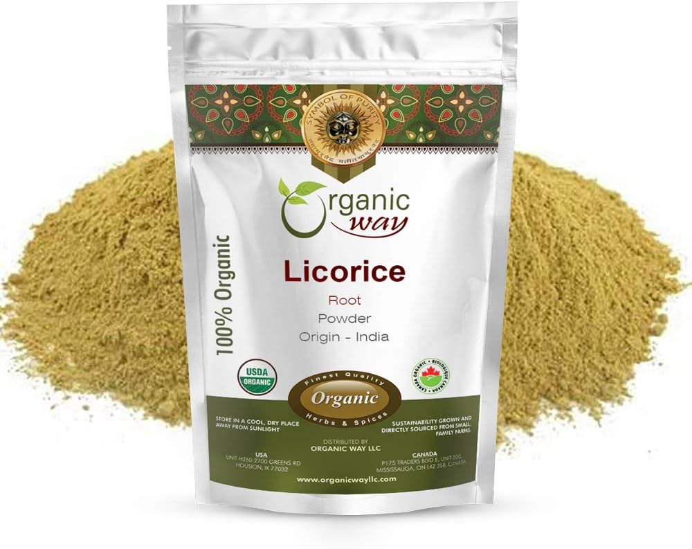 Organik Way Licorice Root Toz (Glycyrrhiza glabra) - Herbal Tea | Kosher & USDA sertifikalı | Vegan, Non-GMO & Gluten Free | Tested for Heavy Metal andeight | 100% Raw from India (1/4LBS / 4Oz)
