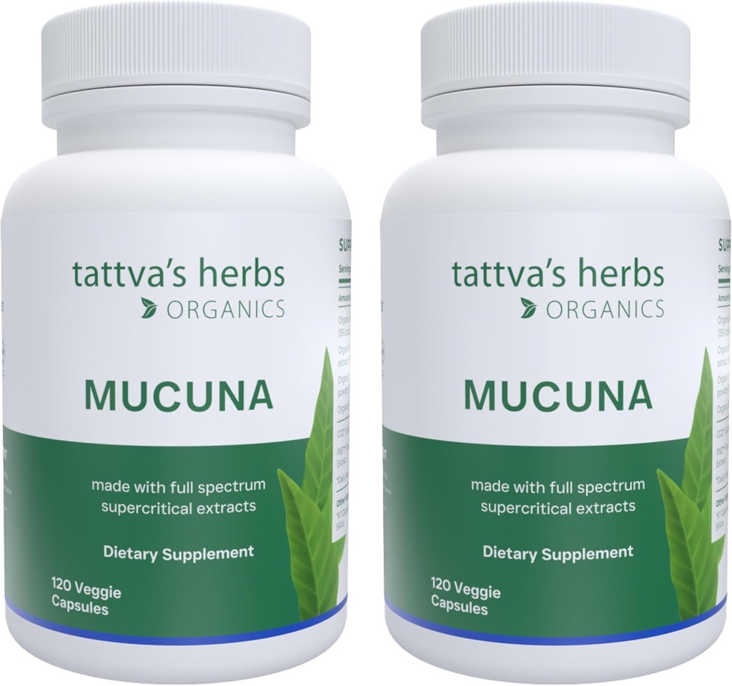Tattva'nın Herbs Organik Mucuna Pruriens – Doğal L-Dopa, Dopamine Destek, Vegan & Gluten-Free - 240 Capsules (2-Pack)