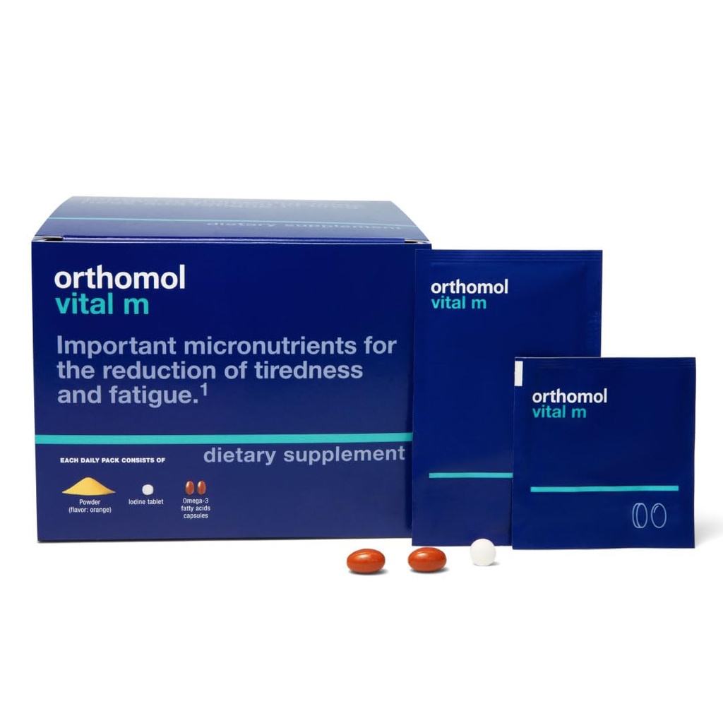 Orthomol Vital M Powder & Tablet Packet για άνδρες, 30-Day συμπλήρωμα βιταμίνης – Καθημερινή Ενέργεια, Μείωση Κόπωσης & Ζωτικότητα Υποστήριξη με Βιταμίνες Α, Β, C, D, Ε, Κ, Ωμέγα-3 & Ιώδιο