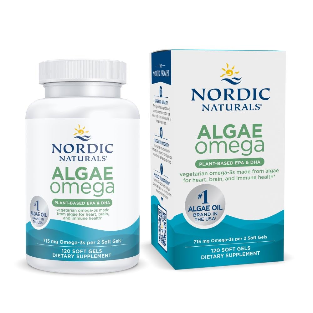Nordic Naturals Algae Omega - 120 Soft Gels - 715 mg Omega-3 - sertifikalı Vegan Algae Oil - Plant-Based EPA & DHA - Heart, Eye, Immune & Brain Health - Non-GMO - 60 Servisler