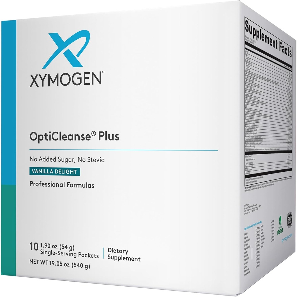 XYMOGEN OptiCleanse Plus - Vegan Protein Vitaminleri, Mineraller ve Amino Asitler Detox - Enerji, Liver Detox + Sağlıklı Hormon Metabolism Desteği - Vanilla Delight (10 Packets)