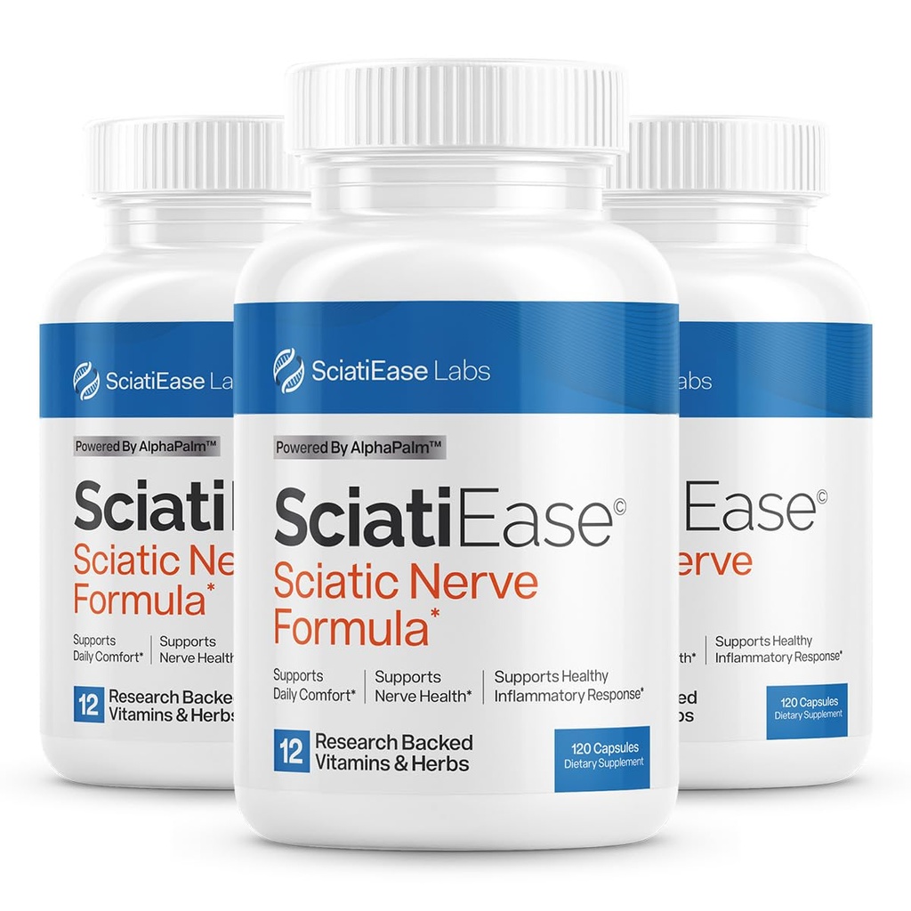 SciatiEase Sciatic Nerve Health Support Supplement - Nerve Support Formula with AlfaPalm, Pea, Vitamin B Complex, Alfa Lipoic Acid 300 mg - 3 Şişes