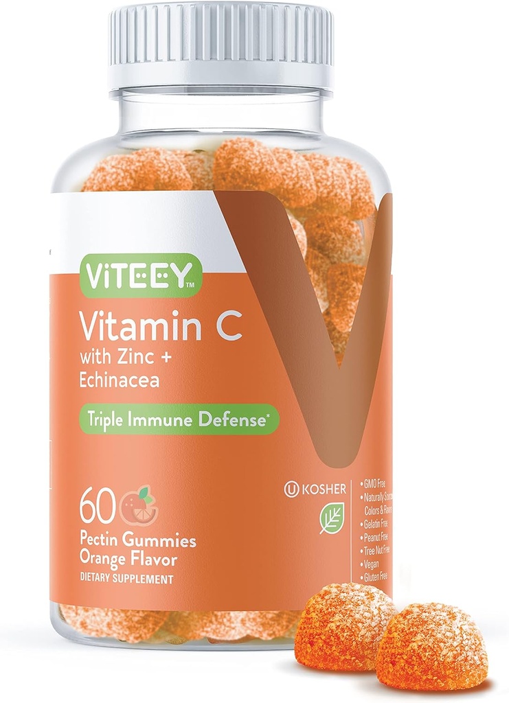 Yetişkinler ve gençler için Witeey Vitaminleri çinko & Echinacea - Immune Support Gummies - Vegan, Gelatin Free, Gluten Free, GMO Free - Tasty Vitamin C Chewable Orange Flavored Gummy