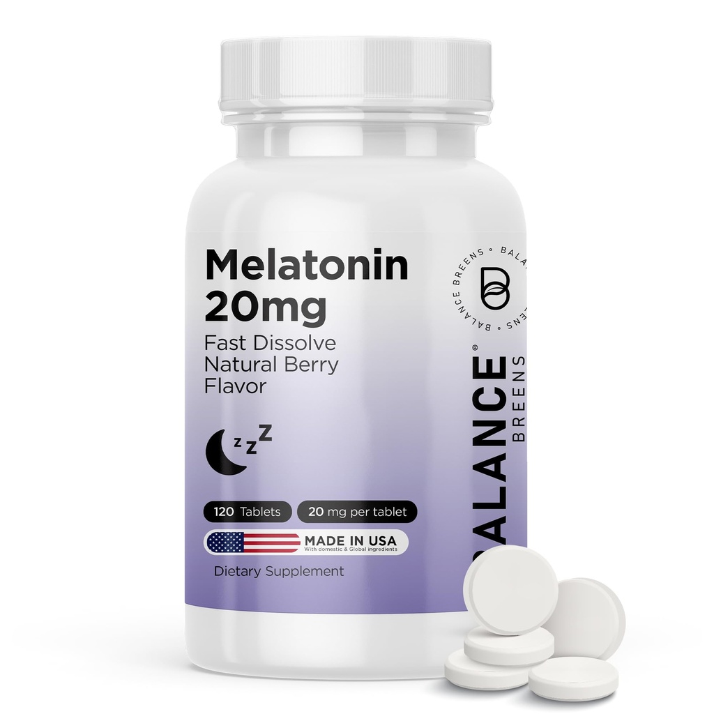 Dengeli Melatonin 20 mg Hızlı Dissolve Tabletleri - Yüksek Potency, Fast Acting, Natural Sleep Support – Sleep Aids for Yetişkinler – Non-Groggy, Drug-Free Formula – 120 Uyku Pills