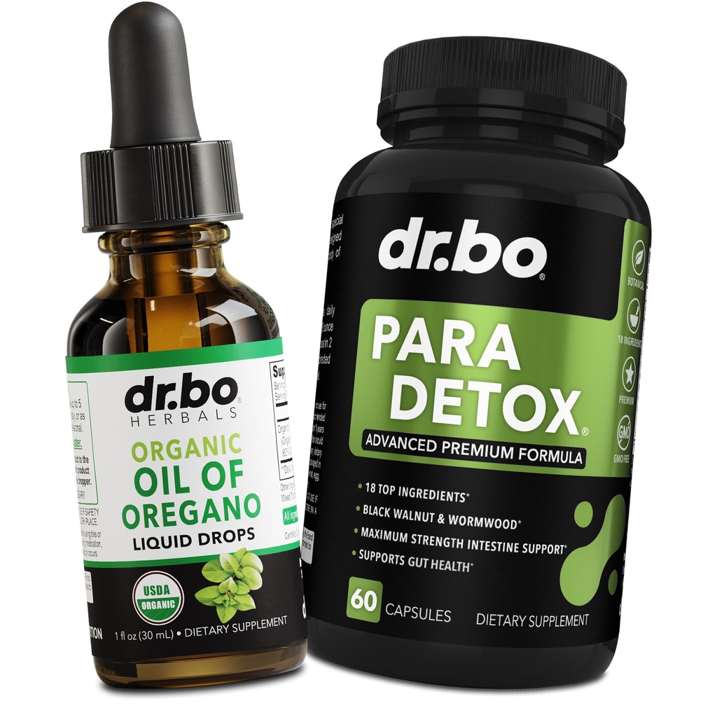 Ρίγανη Oil Organic Liquid Drops & Gut Health Caps - Oil of Organo Drops Tincture Extract & Intestinal Pills Herbal Wormwood Black Walnut Cloves Immune Support - Βότανο Βιολογικό