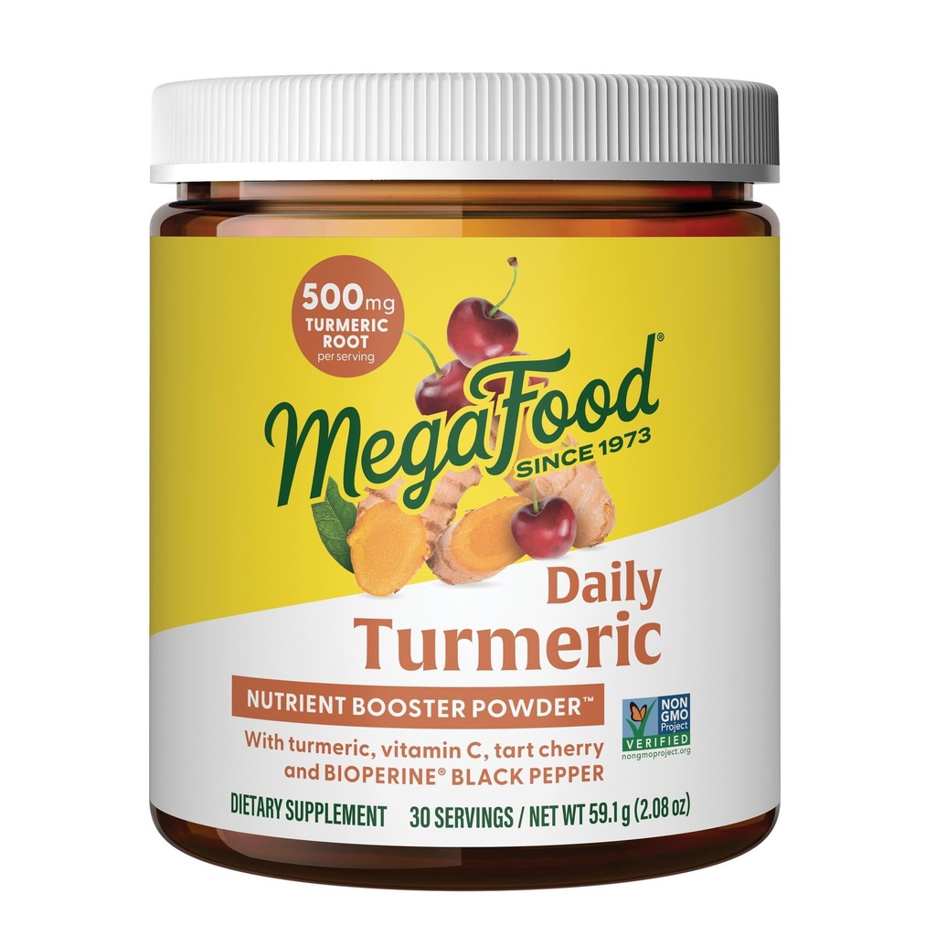 MegaFood Daily Turmeric Nutrient Booster Powder - Turmeric Supplement -με Black Pepper Extract, Ταρτ Cherry & Vitamin C - Vegan - Made Without 9 Food Allergens - 2,08 Oz (30 Servings)