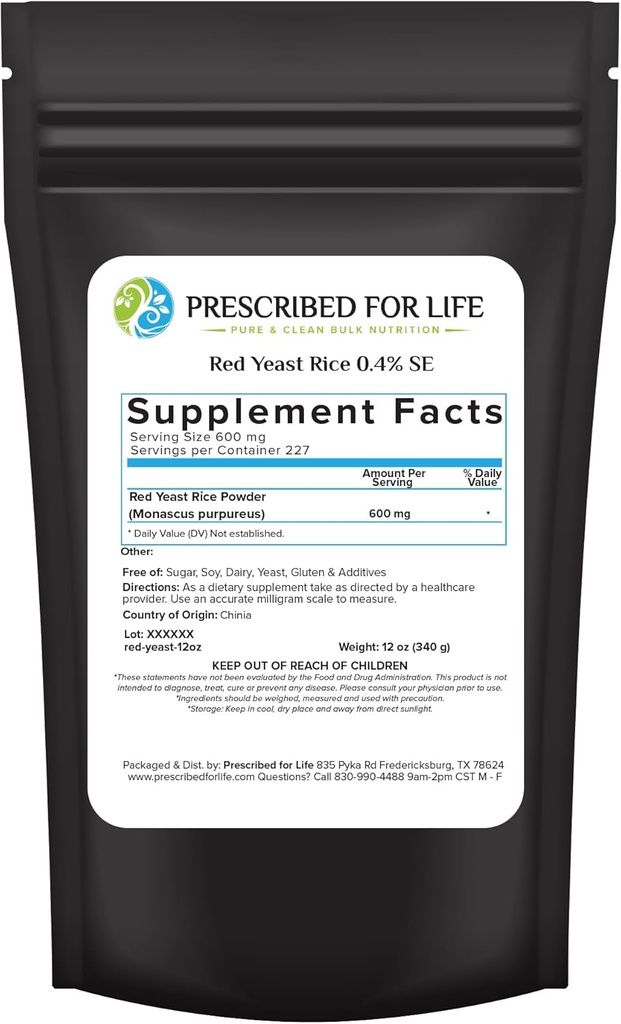 Συνταγογραφημένο για τη ζωή Red Yeast Rice Powder, Red Yeast Rice Supplement to support Health, Vegan, Gluten Free, Non GMO, Monascus purpureus (12oz / 340g)