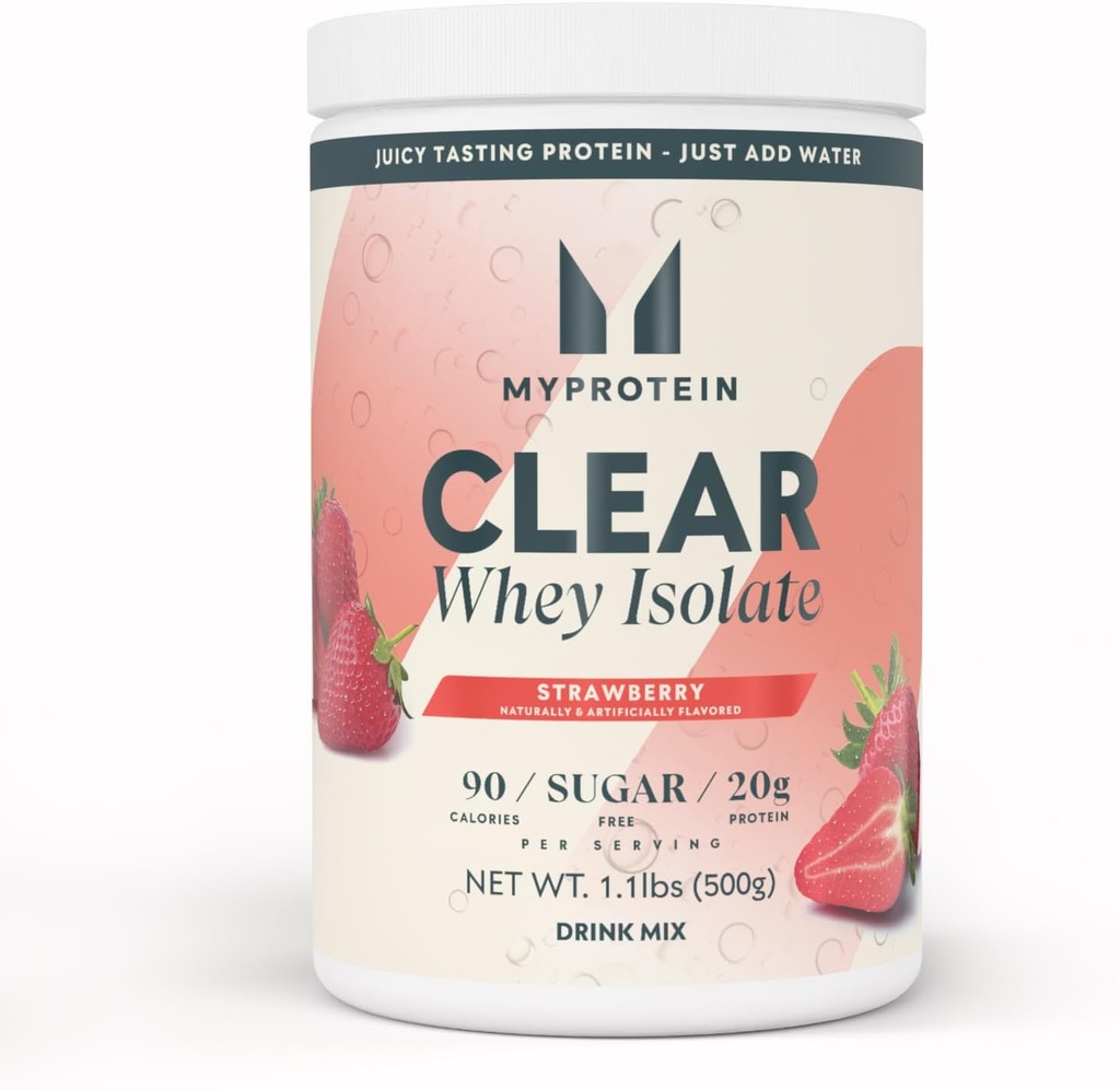 Myprotein Clear Whey Isolate Protein Powder, 1.1 Lb (20 μερίδες) Φράουλα, 20g πρωτεΐνη ανά υπηρεσία, Φυσικώς αρωματικό μείγμα ποτών, καθημερινή πρόσληψη πρωτεϊνών για ανώτερη απόδοση