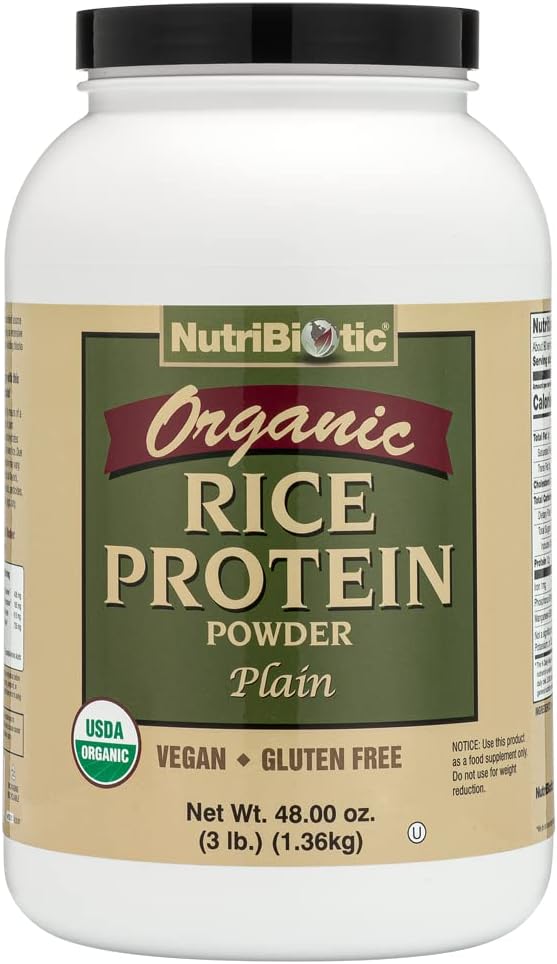 NutriBiotic sertifikalı Organik Rice Protein Plain, 3 Pound | Low Carbohidrat Vegan Protein Toz | Raw, Certified Kosher & Keto Friendly | Made Without Chemical, GMOs & Gluten | Easy to Digest