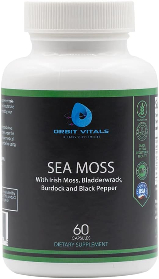 Deniz Moss, İrlandalı Moss Burdock Root Bladderwrack & Black Pepper - Immune, Digestive, Ortak, Skin Health - Vegan, Non-GMO - 60 İrlandalı Moss Capsules, USA