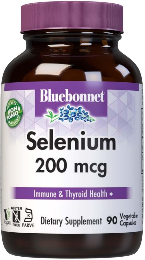 Bluebonnet Selenium 200mcg Capsules (L-selenomethionine) - Potent Antioksi Desteği - Amino Asit Kompleksi Kadınlar ve Erkekler için - Vegan, Non-GMO, Gluten-Free - 90 Sebze Capsules