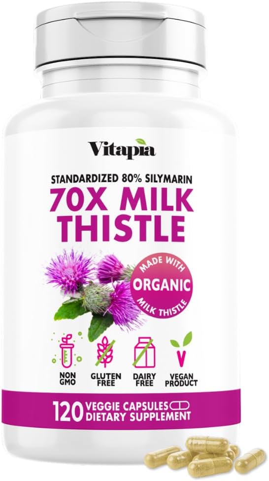 Vitapia Organik Süt 70:1 Tamam - Liver Cleanse Detox & Tamir, Liver Health Support, Antioksis - 120 Vegan Capsules, GMO, Gluten Free