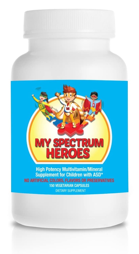 Spectrum Heroes Children's Multivitamin Supplement - Acetyl-l-carnitine, Choline, Coenzyme Q10, Inositol, MSM, MTHF, NAC for Daily Nutritional Help and Cognitive Health (150 Capsules)