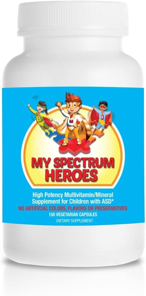 Spectrum Heroes Children's Multivitamin Supplement - Acetyl-l-carnitine, Choline, Coenzyme Q10, Inositol, MSM, MTHF, NAC for Daily Nutritional Help and Cognitive Health (150 Capsules)